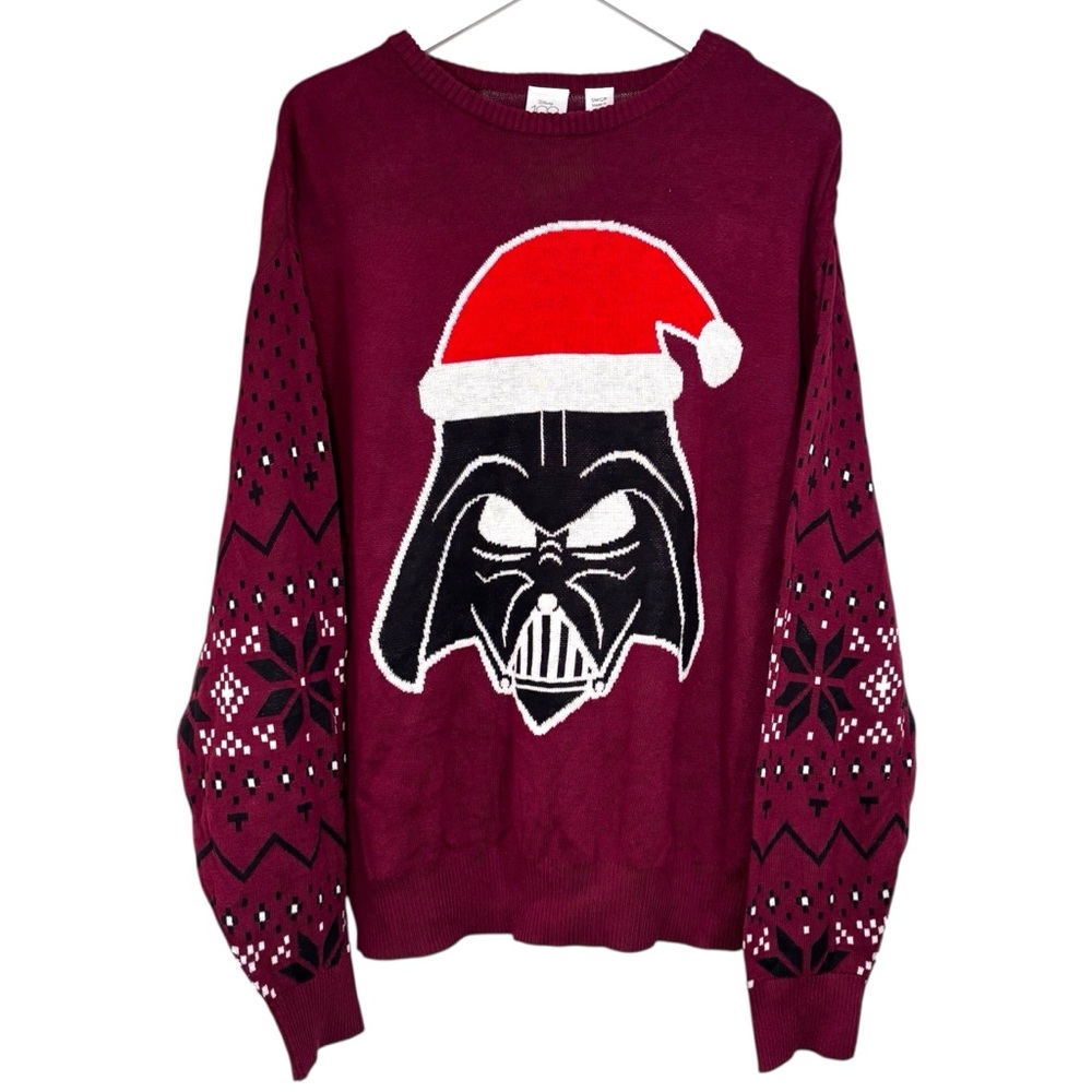 Mad Engine Disney 100 Star Wars Men’s Darth Vader Santa Hat Maroon Sweater NWT